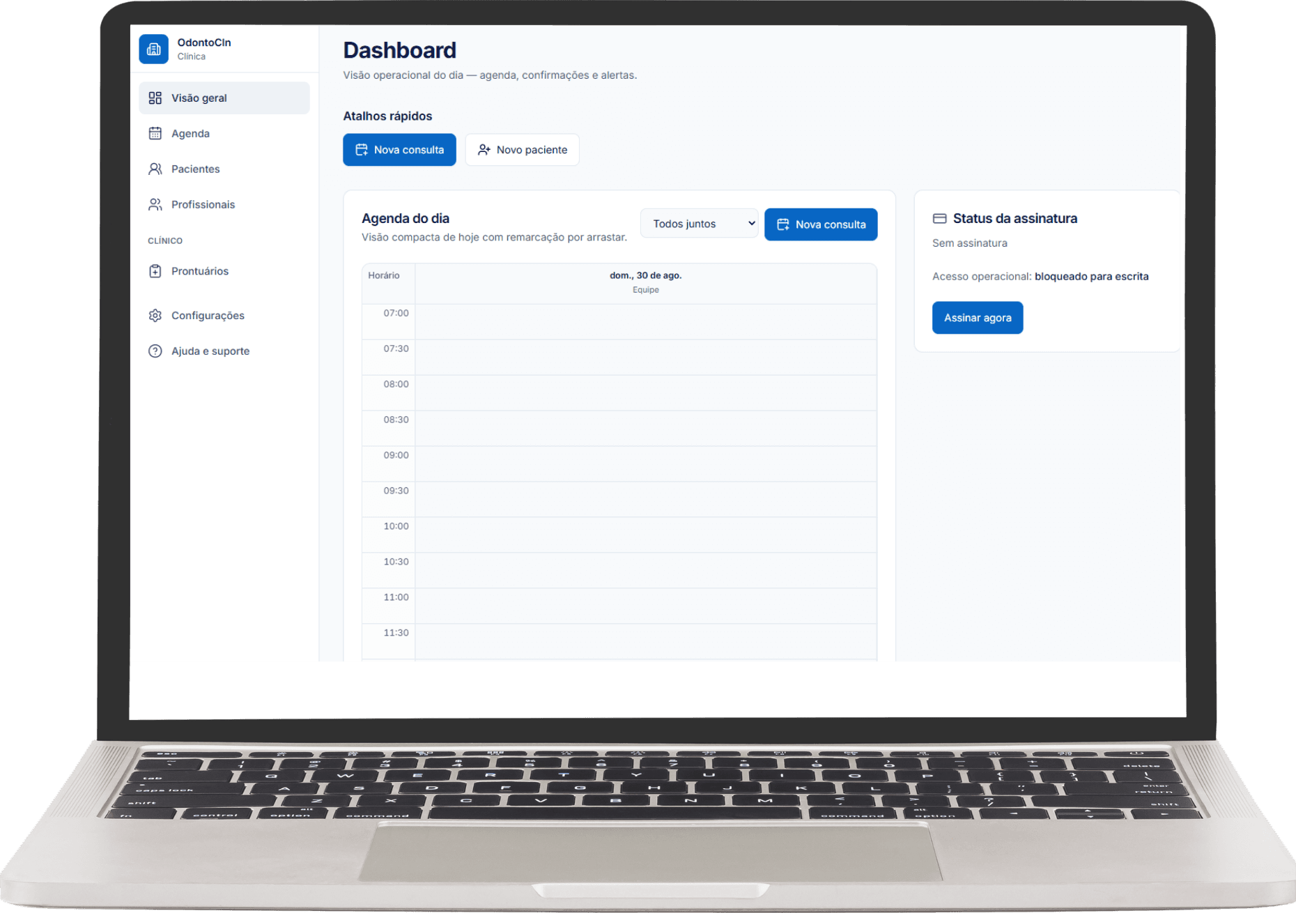 Tela da agenda do Dentyvo aberta em um notebook